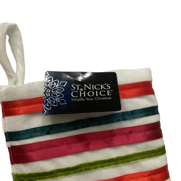 St. Nicks Choice Christmas Stocking Ribbon Striped Cuff & Snowflake 21” NEW NWT - Picture 3 of 7